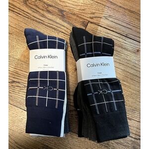 Calvin Klein 4 Pack Lot Socks Stretch Crew One Size Black Blue Tan